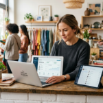 Small business owner using digital tools to manage sales, customers, and daily business tasks